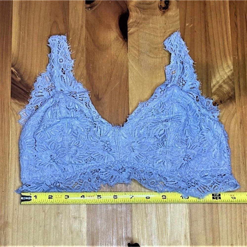Size L - Blue Gray Lace Bralette with Adjustable Straps